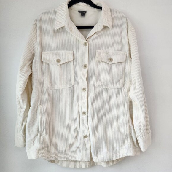 Eddie Bauer Cream Shacket Whalewhip Corduroy Button Down Shirt Jacket L - Picture 1 of 10
